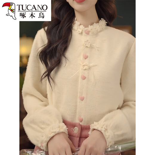 Woodpecker Fashionable and Sweet Korean Single-breasted Shirt Women's 2025 Winter New Niche Western Fashion Versatile Commuting Top Beige M (Recommended Jin Jin equal to 0.5 kg or less)