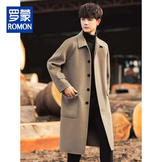 ROMON double-sided woolen coat for men, mid-length, high-end, winter thickened woolen trench coat, knee-high trendy black S 120Jin Jin is equal to within 0.5 kg