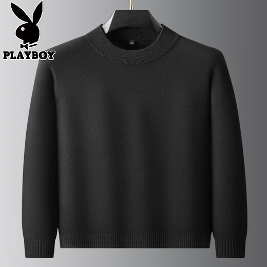 Playboy high-end plus fat enlarged round neck woolen sweater for men in autumn and winter fat man warm long-sleeved knitted sweater bottoming shirt dark gray 5XL (recommended 210-230Jin Jin equals 0.5 kg)