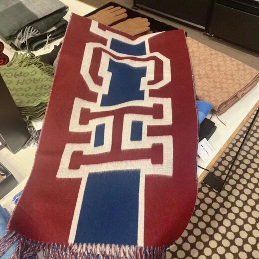 COACH new thick wool men's fashion scarf shawl official flagship authentic B678 red and blue color matching