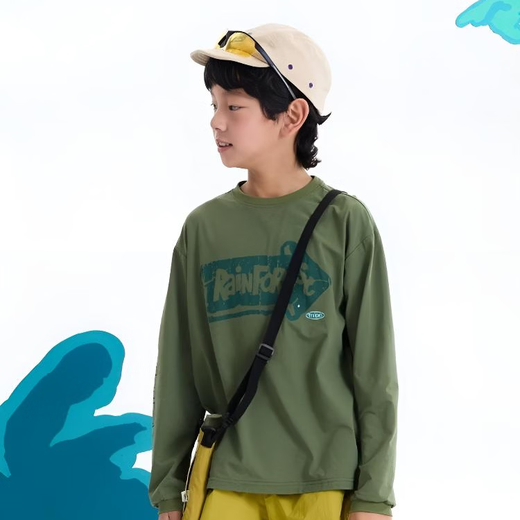 Mipo new product spring children's long-sleeved T-shirt moisture-absorbent, quick-drying and breathable casual sports bottoming top for boys and girls, military green 130