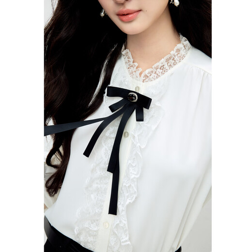 Qiushui Yiren Fashionable Palace Style Shirt 2026 Spring New Style Commuting Lace Stand Collar Design Top