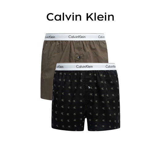 Calvin KleinCK男士棉质时尚舒适平角内裤 2条装 NB1396A  TMY褐/黑 M