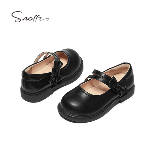 Snaffy Girls' Leather Shoes Autumn New Princess Mary Jane Shoes Bow Knot Shoes Truffle Black 30 Inner Length 19.5/Suitable for Feet Length 18.7cm