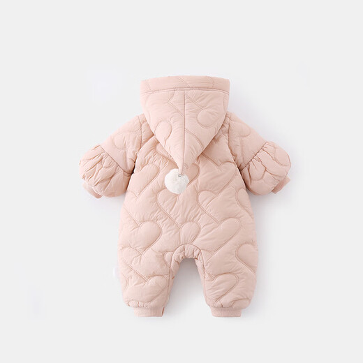 G.duck little yellow duck children's clothing baby clothes plus velvet thickening warm clothes newborn winter jumpsuit full moon climbing suit pink 66cm
