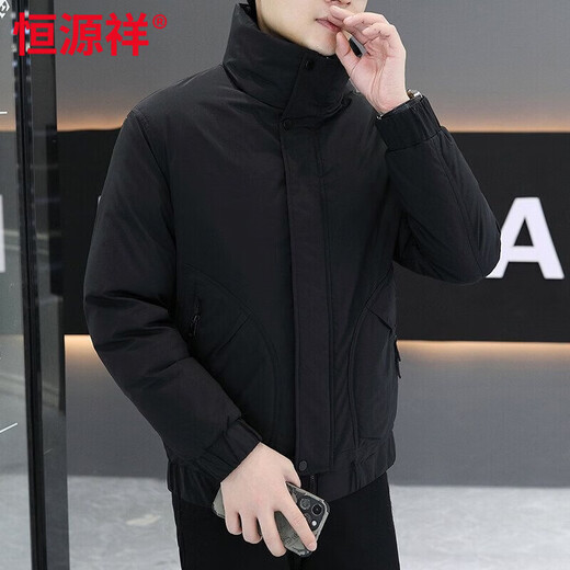 Hengyuanxiang light and thin men's down jacket new duck down stand collar winter new coat warm short winter coat thickened casual XC stand collar 3316 black high quality 100% warm 3XL 160-175