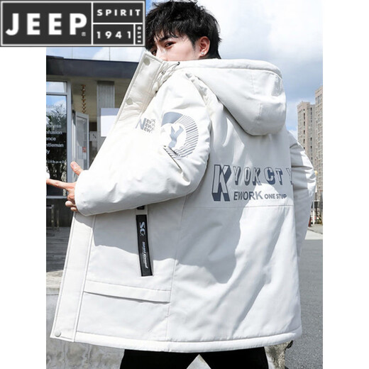 JEEP SPIRIT autumn and winter 2025 new hooded mid-length cotton coat men's velvet thickened windbreaker workwear parka jacket upgraded model K12157 black M