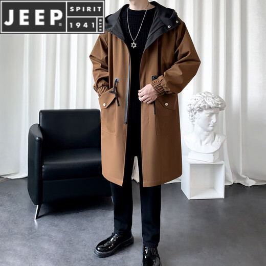 JEEP SPIRIT British mid-length windbreaker for boys in autumn and winter plus velvet and thickened winter and autumn hooded Korean coat large size jacket outer black spring and autumn M 90-110Jin Jin is equal to 0.5 kg