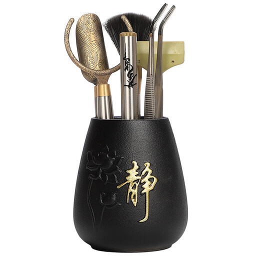 Tanbeiman Tea Ceremony Six Gentlemen Kung Fu Tea Tea Making Tools Collection Tea Set Accessories Tea Knife Tea Clamp Tea Brush Tea Needle Tea Spoon Set Exquisite Accessories Purple Clay Small Silent Container + Metal 5 Pieces