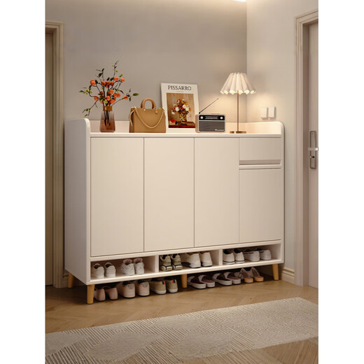 Shoebox (shoebox) shoebox shoe cabinet home door indoor door storage cabinet integrated wall-mounted 2025 new solid wood shoe rack customized door-to-door thickened HDF board - press to open the door warm white 80*32* self-installation