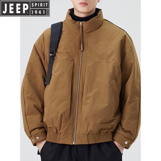 JEEP吉普立领羽绒服男士加厚工装防寒服男装冬季新款高端拼接保暖外套 黑色 2XL 135-155斤