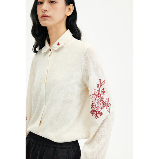 Birds and New Wine 2025 winter new style fungus edge jacquard knitted embroidered doll collar shirt for women off-white HCA03 S
