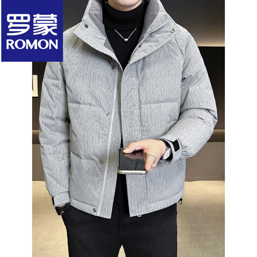 ROMON 90 White Duck Down Light Thin Down Jacket Men's Winter 2025 New Style Handsome Dark Pattern Warm Coldproof Jacket Stand Collar Jacket Men Gray M
