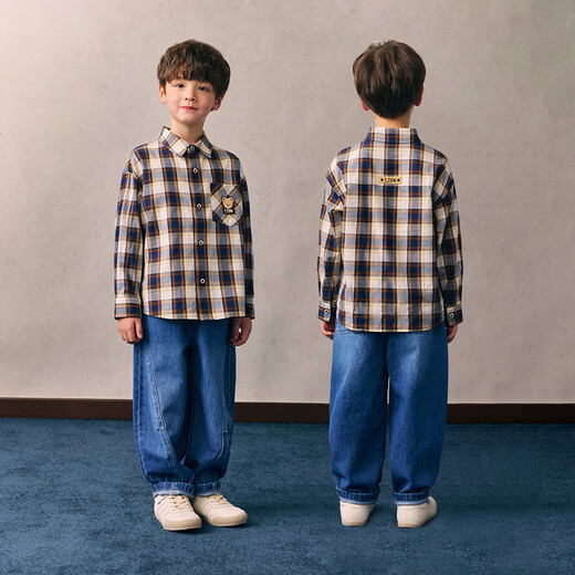 PawinPaw cartoon bear children's clothing 26 spring and summer new boys and children lapel plaid shirt loose