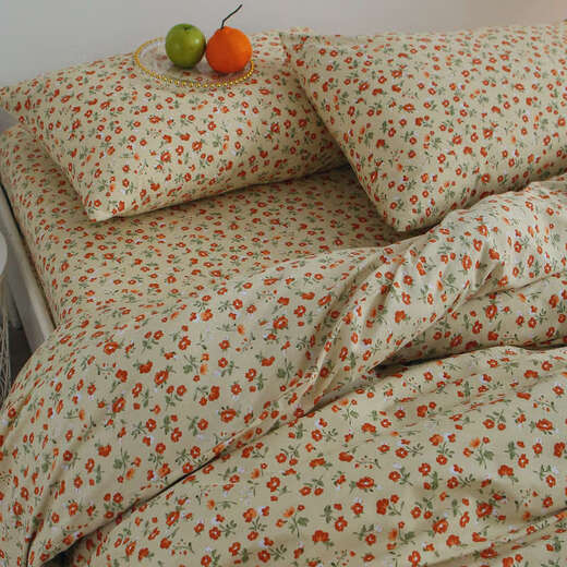 Yusen Yifei Literary Youth Dirty Gentle Sheet Single Piece Quilt Cover Pillowcase 100 Twill Forget-Me-Not Little Flower Yellow Bottom Quilt Cover 200x230