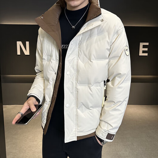 利郎（LILANZ）冬季加厚羽绒服男士短款2025新款休闲立领白鸭绒保暖户外 593白色 XL 115-130斤