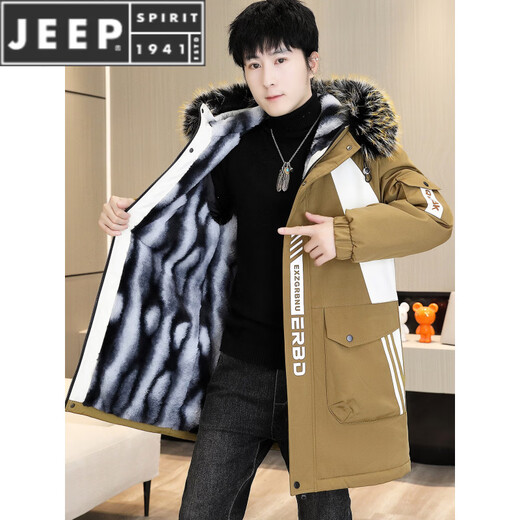 JEEP SPIRIT зимняя парка мужская куртка плюс бархатная утепленная куртка мужское зимнее хлопковое пальто ветровка средней длины теплая куртка черно-фиолетовая плюс бархат плюс толстая М 80-100Джин Цзинь равен 0,5 кг