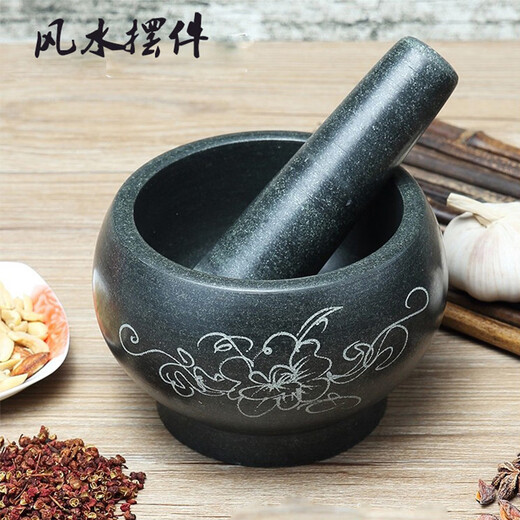 Yingtang stone mortar, crushed pepper, garlic jar, household bluestone grinder, handmade stone pair, large bowl grinder, maximum outer diameter 12cm