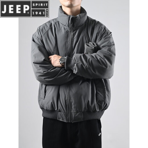JEEP SPIRIT2026 Новый пуховик с воротником-стойкой, мужская свободная повседневная теплая куртка в японском стиле в стиле ретро, пара универсальных зимних темно-серых M-130Jin Jin весит 0,5 кг.