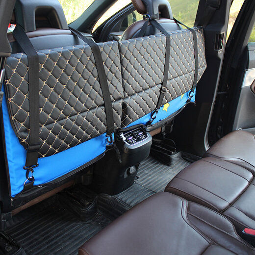 Car rear seat folding bed, car rear sleeping mat, children's car travel mattress, stroller sleeping artifact, double-sided standard French classic leather black and blue fat Oxford cloth + Mazar