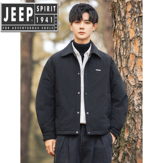 JEEP SPIRIT shirt-style lapel down jacket men's workwear short 2025 winter high-end lightweight youth jacket black (selected 90 white duck down) XL