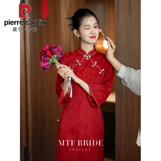 Pierre Cardin (Pierre Cardin) red cheongsam ancient bride wedding engagement dress out of the pavilion and home toasting dress slim female dress red cheongsam S