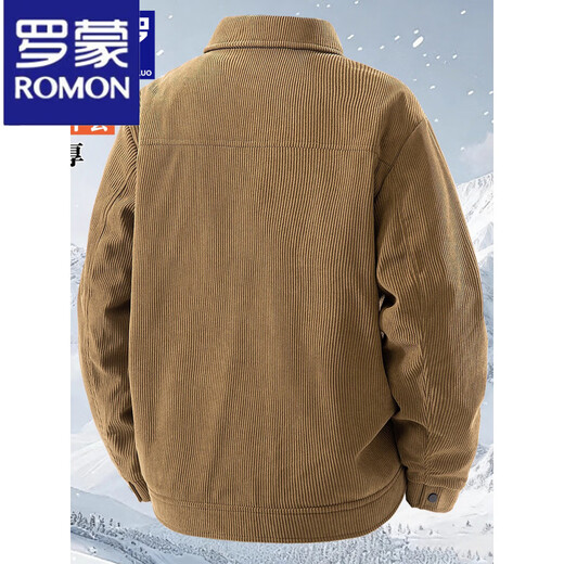 ROMON 2025 new corduroy jacket men's velvet thickened casual top autumn and winter warm lamb velvet jacket brown plus velvet 2XL