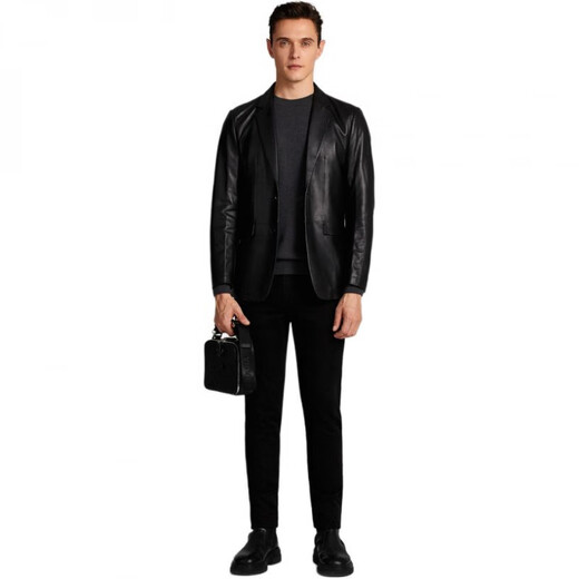 SATCHI solid color suit collar single-breasted long-sleeved leather jacket men's black black one size 52