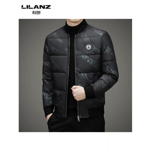 利郎（LILANZ）时尚立领羽绒服男士冬季款加厚短款保暖字母印花棒球领痞帅气 黑咖 14XL (190)