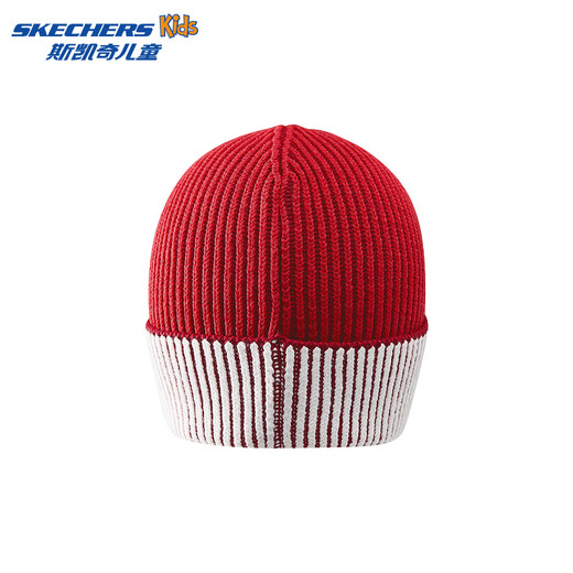 Skechers Skechers children's knitted hat red contrasting color anti-static comfortable protective warm hat for boys and girls L126K037 racing red/001W one size