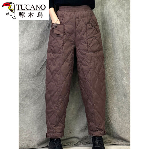 Woodpecker Straight Down Pants Women's Outerwear 2025 New Winter Fashion Coldproof Warm White Duck Down Casual Pants Black M (80-120Jin Jin equals 0.5kg)