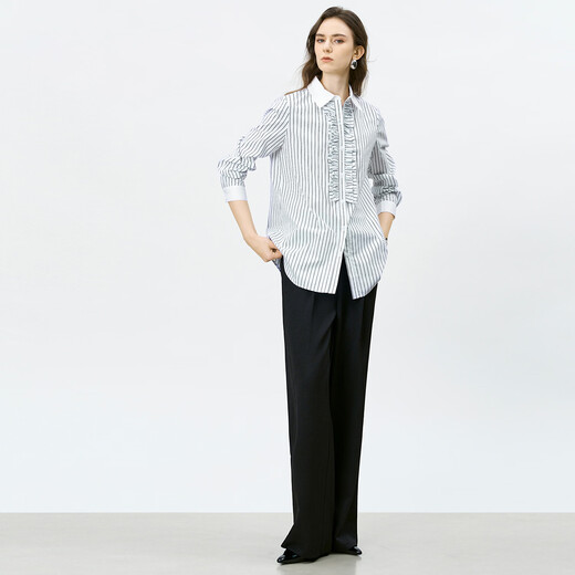 Yanyu spring black and white striped French shirt for women 2026 new style high-end light mature slim temperament long-sleeved top black and white striped S