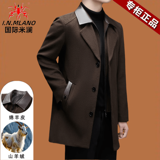 International Milan Cashmere Coat Men's Thickened Warm Sheep Fur Collar Middle-aged Winter New Double-sided Wool Woolen Coat for Men 26157-Black Sheep Wool + Cashmere + Sheep Fur Woolen Coat