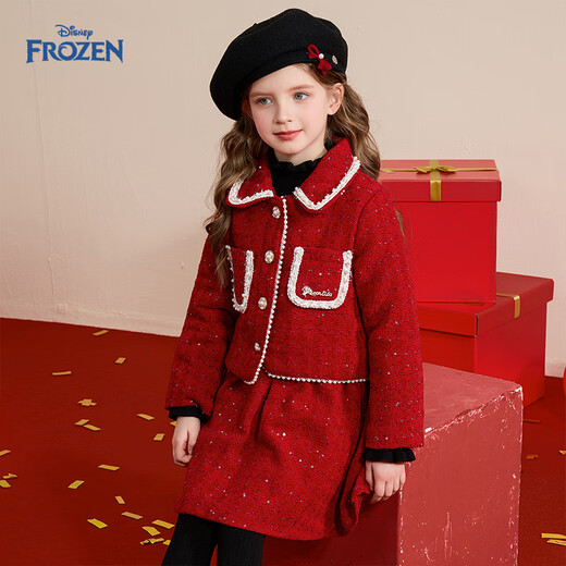 Disney children's clothing girls' suit spring and autumn 2026 new style children's red quilted jacket and skirt two-piece suit