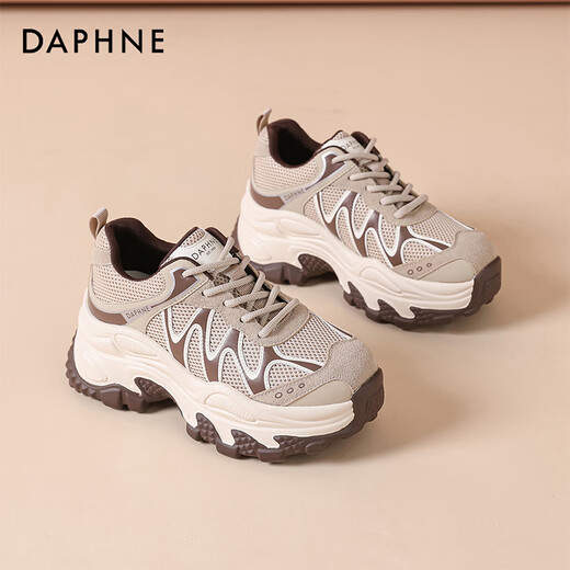 DAPHNE Daphne Fashion Retro Casual Dad Shoes Women's Thick Sole Increased Comfortable Soft Sole Versatile Sports Shoes for Women Apricot Brown 40