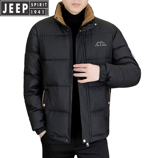 JEEP Jeep Men's Stand Collar Cotton Jacket Winter 2025 New Thickened Warm Cotton Jacket Men's Stand Collar Casual Cotton Jacket Trendy Black XL