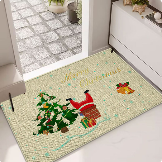 Fantasy Christmas linen floor mat kitchen non-slip linen floor mat entrance rubber foot mat bathroom door absorbent mat Christmas black and white checkered 40x60cm linen