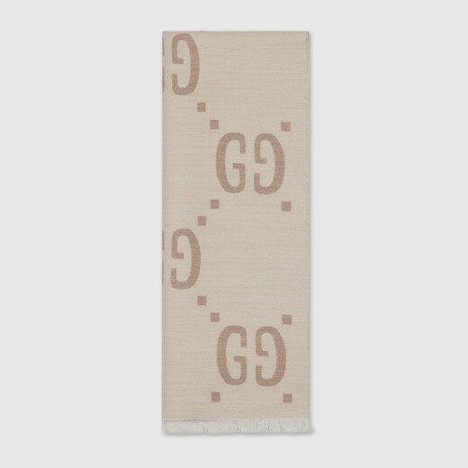GUCCI Gucci GG jacquard wool and silk blend double-sided scarf gift ivory and beige one size