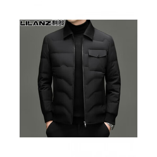 LILANZ Men's Lightweight Down Jacket New Middle-aged Fashion Casual Versatile Warm and Coldproof Lapel Jacket Men Black 14XL (190)