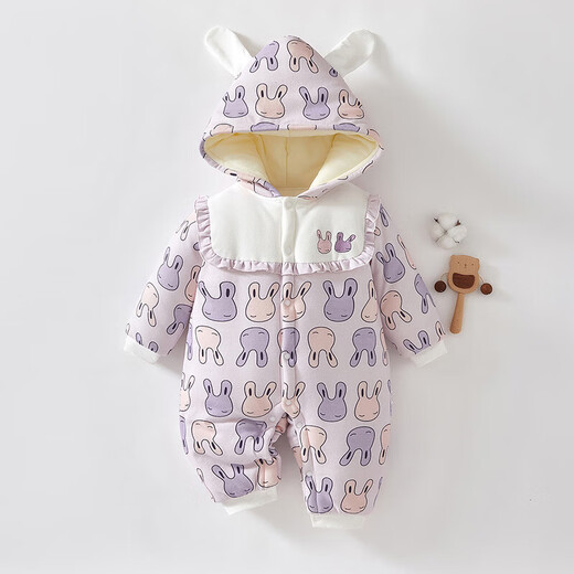 YEE SI Ying's same style baby jumpsuit winter thickened cotton coat New Year's greetings hooded baby quilted haha ​​cute bear 280g cotton thickened version 66 cm