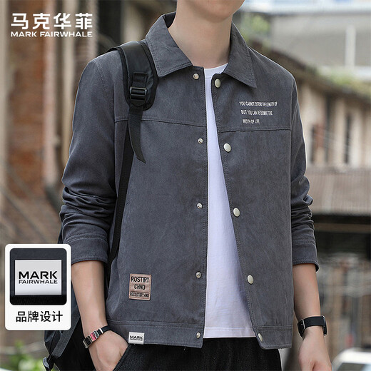 MARK FAIRWHALE Jacket Men's Spring and Autumn Slim Casual Work Jacket Men's Trendy Brand Versatile Top Dark Gray XL