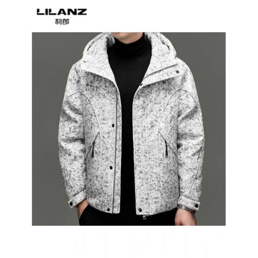 利郎（LILANZ）连帽迷彩羽绒服男士冬季新款保暖男装短款高档感鸭绒夹克外套 米色- 14XL (170)