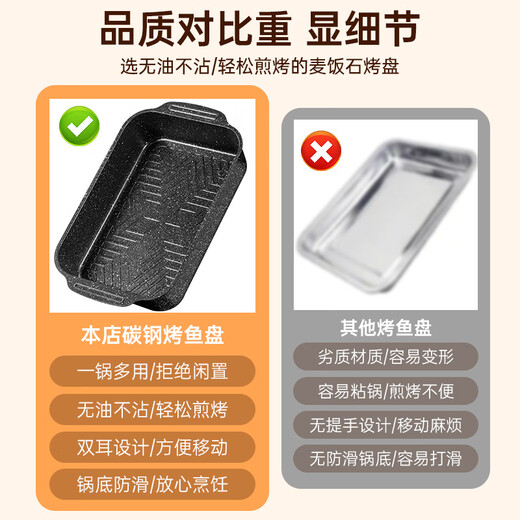 Tuojin imported high-quality grilled fish special baking pan from Germany, rectangular household food-grade non-stick thickened grilled fish plate induction cooker, luxury model, large shallow plate - non-stick grilled fish plate + tempered glass cover