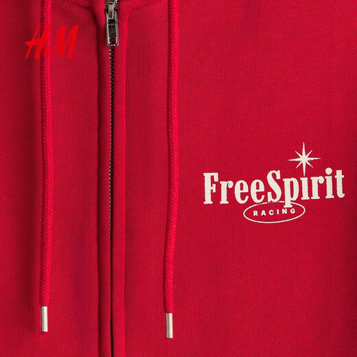H&M men's and women's sweatshirts 2026 spring new couple casual sweatshirt cardigan zipper hoodie 1322498 red XL 180/116