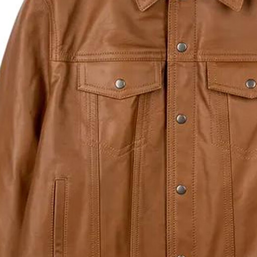 COACH SS24 solid color lapel single-breasted long-sleeved leather jacket for men, orange-red, orange-red M