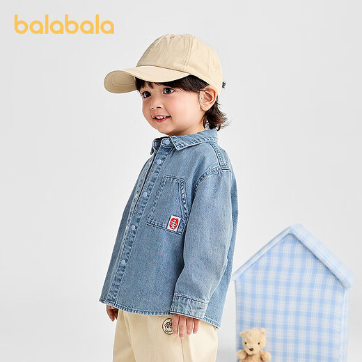 BALABALA Shopping mall same style baby shirt long sleeve denim jacket boys top 2025 new autumn clothing denim light blue 88101 90