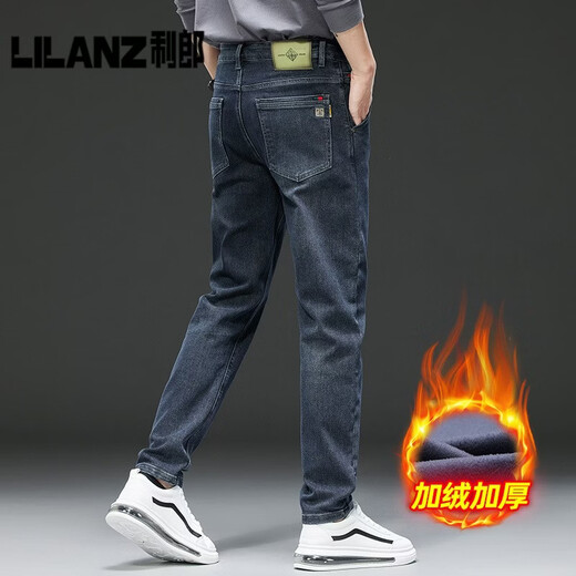 利郎高端秋冬厚款牛仔裤男2025新款直筒修身男裤弹力轻奢黑灰色休闲裤 灰色 厚款 黑 34