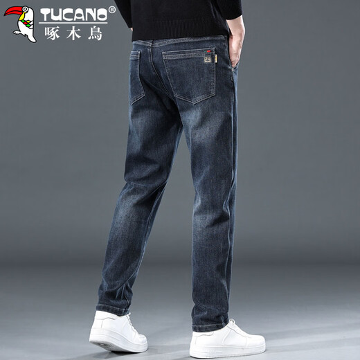 Woodpecker (TUCANO) jeans men's autumn and winter loose straight elastic casual pants men's high-end pants men's haze blue 32