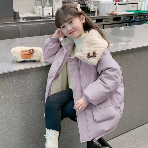 Disney Down Jacket Girls Winter Cotton Jacket Little Girl Mid-Length Children's Thickened Cotton Jacket Autumn and Winter Warm Cotton Jacket Cotton Jacket Purple 130 cm