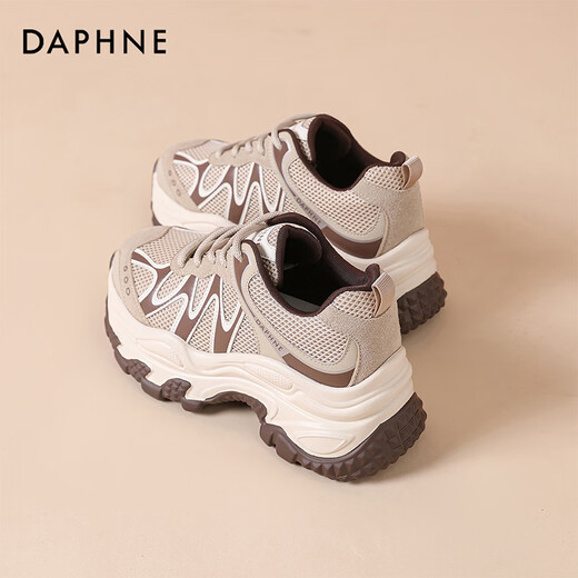 DAPHNE Daphne Fashion Retro Casual Dad Shoes Women's Thick Sole Increased Comfortable Soft Sole Versatile Sports Shoes for Women Apricot Brown 40